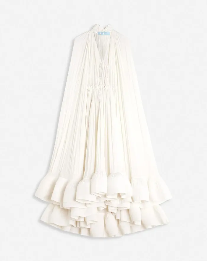 Women Lanvin Dresses Long Charmeuse Ruffle Dress Off White