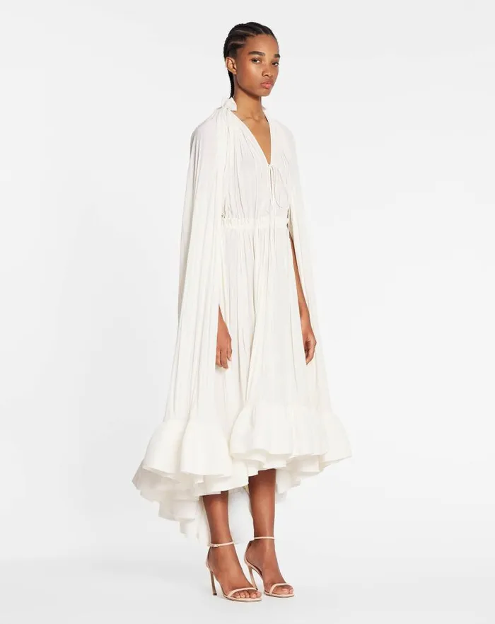 Women Lanvin Dresses Long Charmeuse Ruffle Dress Off White