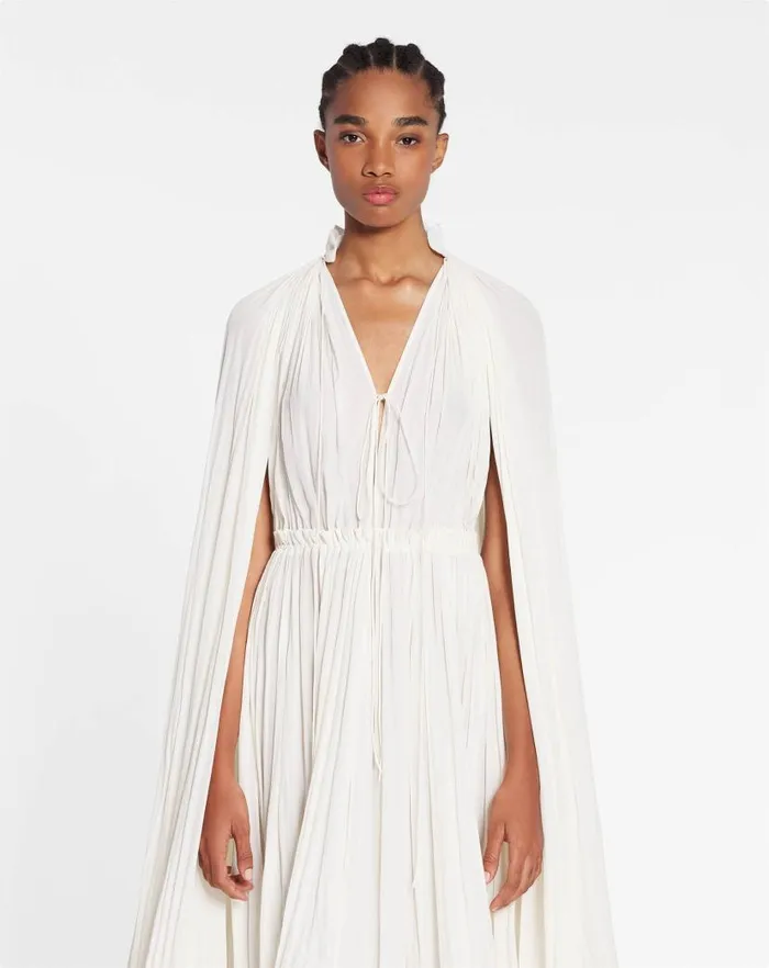 Women Lanvin Dresses Long Charmeuse Ruffle Dress Off White