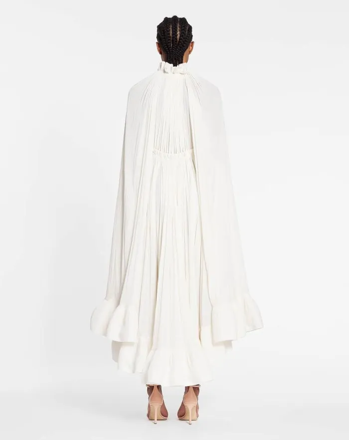 Women Lanvin Dresses Long Charmeuse Ruffle Dress Off White