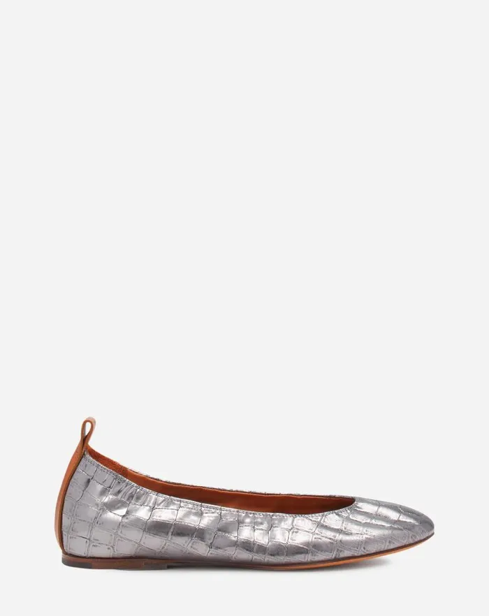 Women Lanvin Loafers The Ballerina In Crocodileeffect Leather Silver