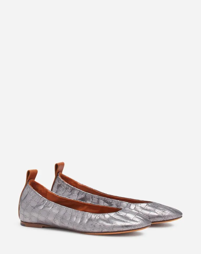 Women Lanvin Loafers The Ballerina In Crocodileeffect Leather Silver Women Lanvin Loafers The Ballerina In Crocodileeffect Leather Silver