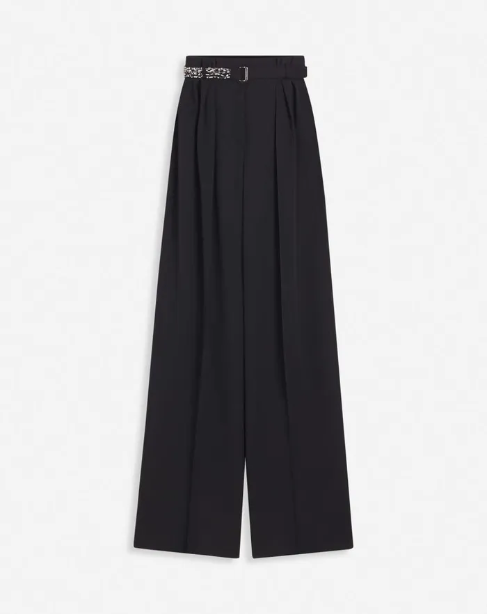 Women Lanvin Pants Embroidered Wideleg Pants Black