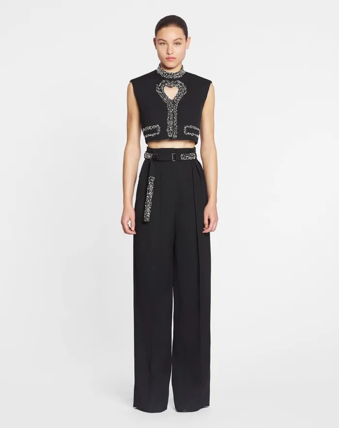 Women Lanvin Pants Embroidered Wideleg Pants Black