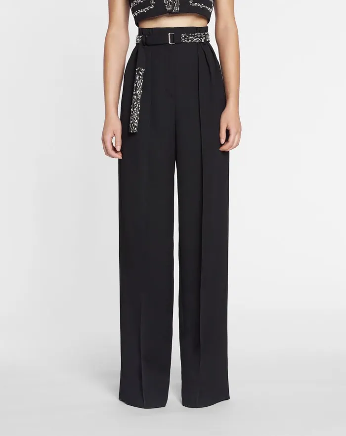 Women Lanvin Pants Embroidered Wideleg Pants Black