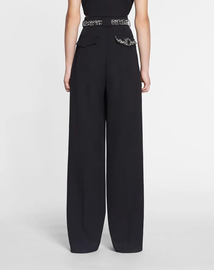 Women Lanvin Pants Embroidered Wideleg Pants Black