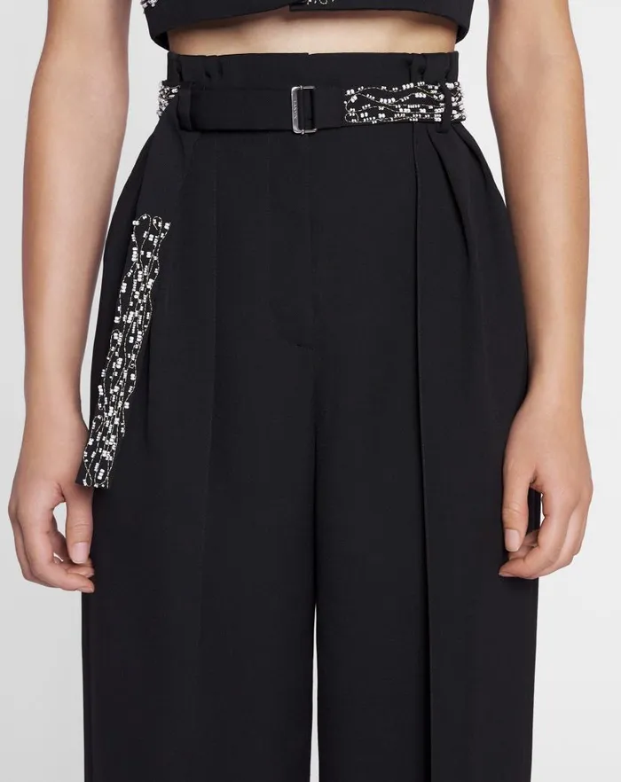 Women Lanvin Pants Embroidered Wideleg Pants Black