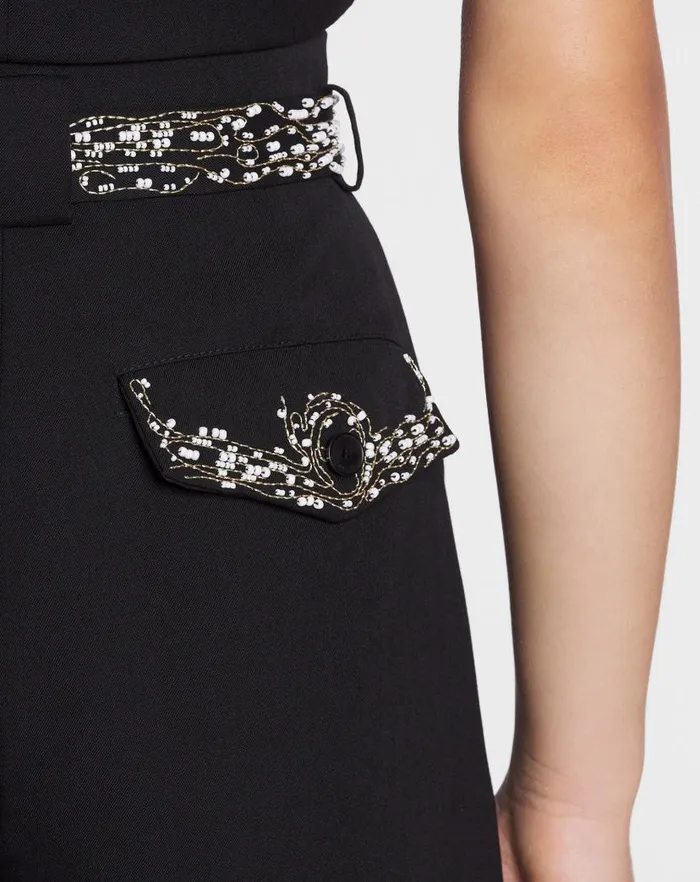 Women Lanvin Pants Embroidered Wideleg Pants Black