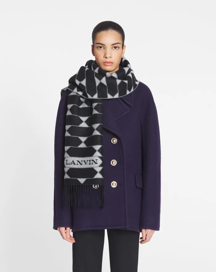 Women Lanvin Silks and Scarves Twotone Wool Scarf Blackwhite Women Lanvin Silks and Scarves Twotone Wool Scarf Blackwhite