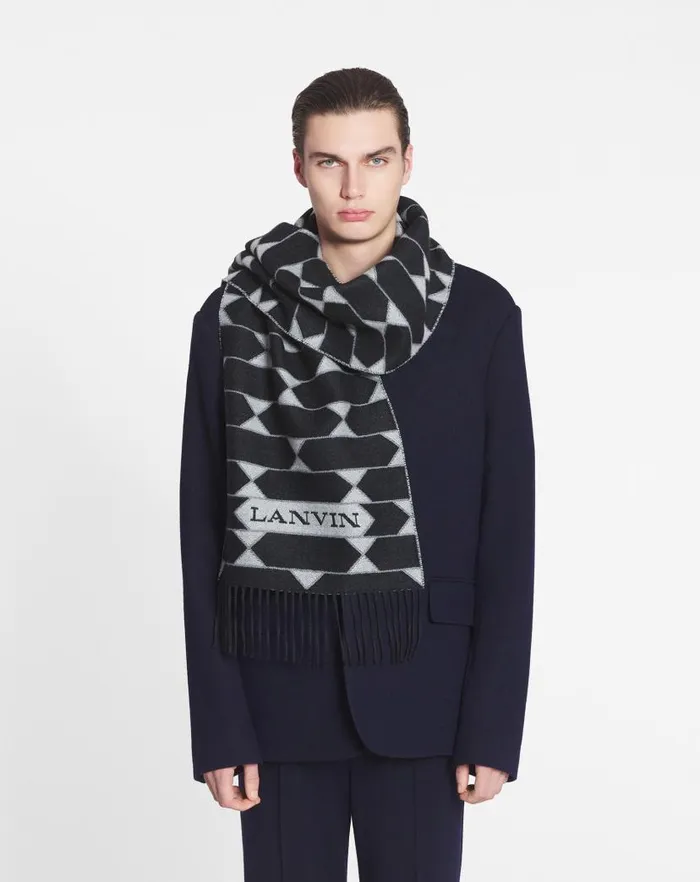 Women Lanvin Silks and Scarves Twotone Wool Scarf Blackwhite Women Lanvin Silks and Scarves Twotone Wool Scarf Blackwhite