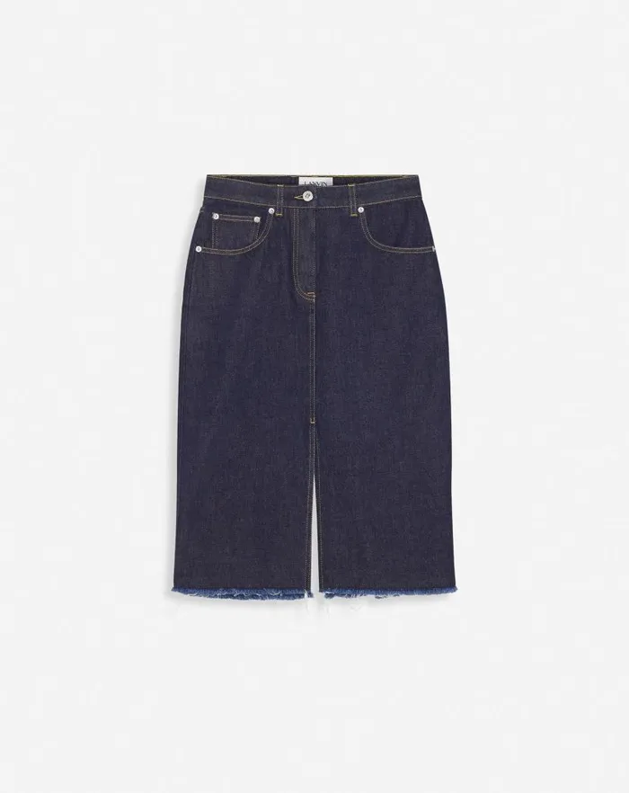 Women Lanvin Skirts and Shorts Midlength Straight Denim Skirt Navy Blue