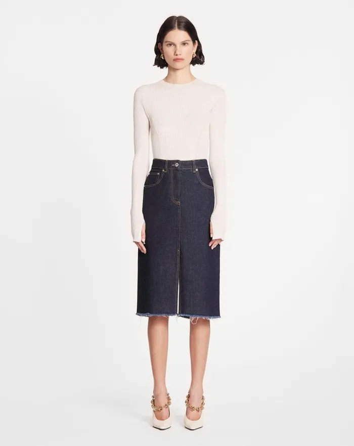 Women Lanvin Skirts and Shorts Midlength Straight Denim Skirt Navy Blue