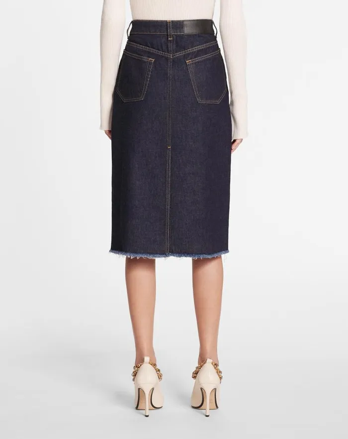 Women Lanvin Skirts and Shorts Midlength Straight Denim Skirt Navy Blue