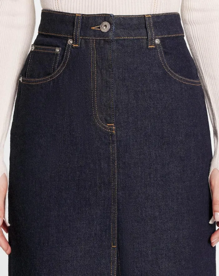 Women Lanvin Skirts and Shorts Midlength Straight Denim Skirt Navy Blue