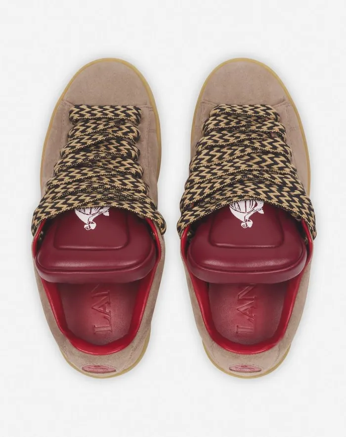 Women Lanvin Sneakers Lanvin X Future Hyper Curb Sneakers In Leather And Suede For Women Taupered Women Lanvin Sneakers Lanvin X Future Hyper Curb Sneakers In Leather And Suede For Women Taupered