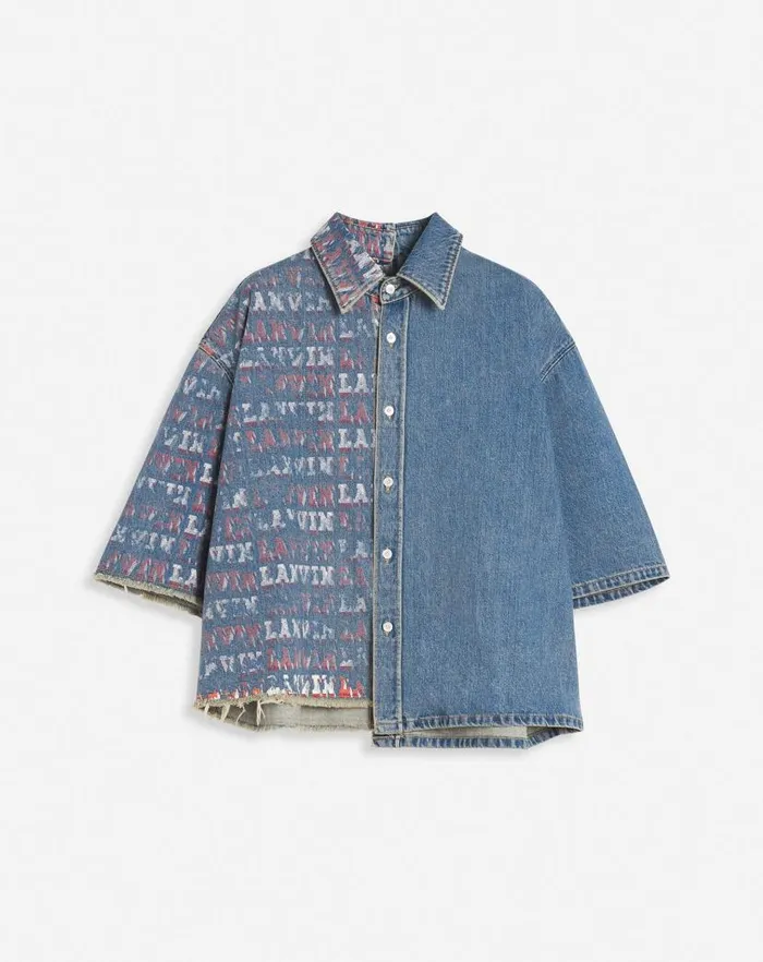 Women Lanvin Tops Lanvin X Future Unisex Asymmetrical Printed Shirt Light Blue