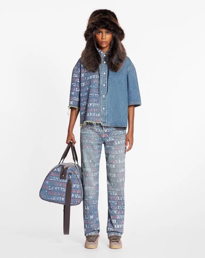 Women Lanvin Tops Lanvin X Future Unisex Asymmetrical Printed Shirt Light Blue
