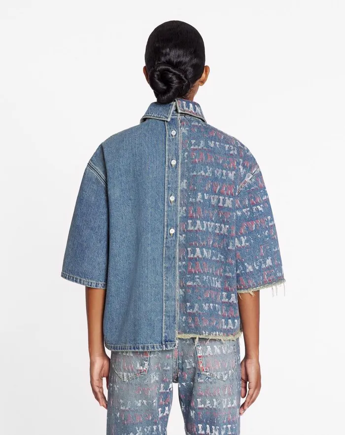 Women Lanvin Tops Lanvin X Future Unisex Asymmetrical Printed Shirt Light Blue