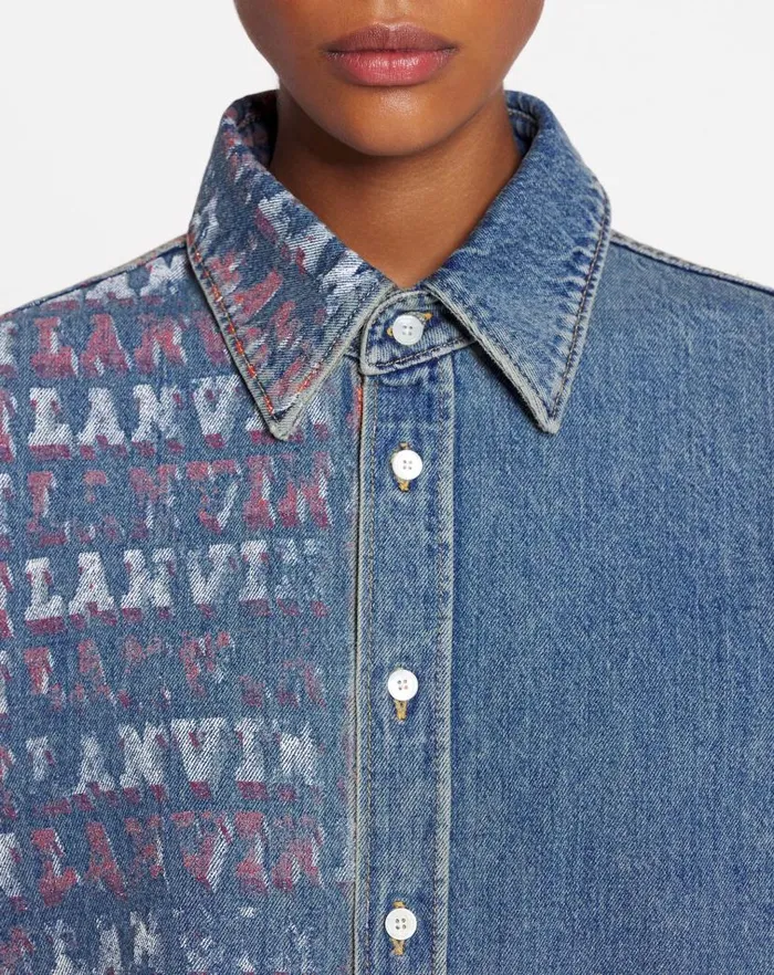 Women Lanvin Tops Lanvin X Future Unisex Asymmetrical Printed Shirt Light Blue