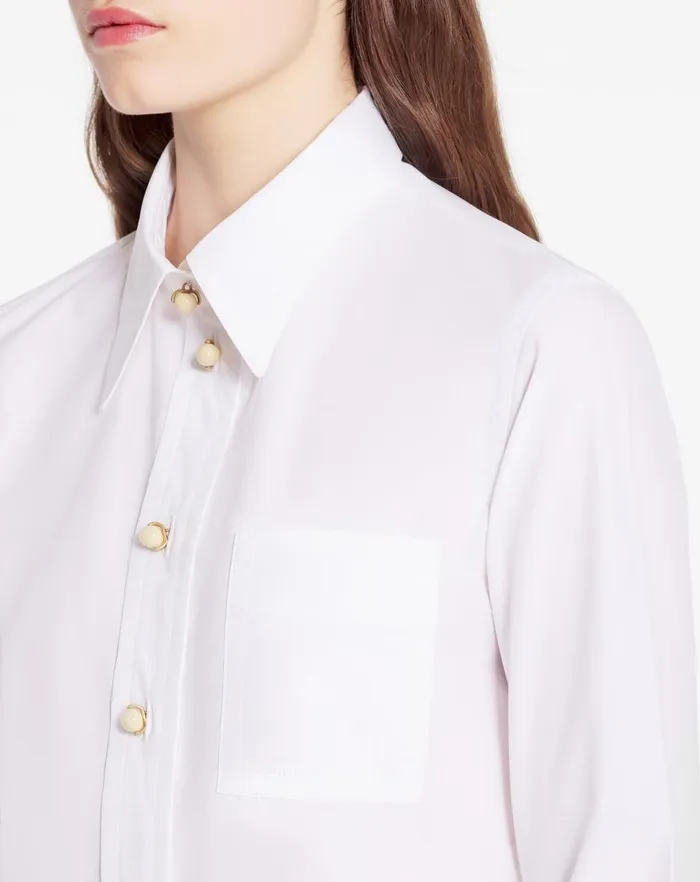 Women Lanvin Tops Long Sleeve Shirt In Poplin Optical White