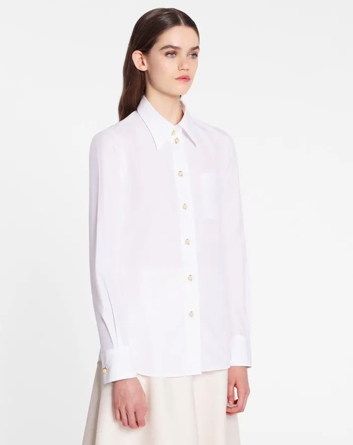 Women Lanvin Tops Long Sleeve Shirt In Poplin Optical White