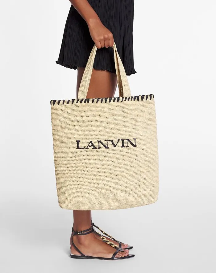 Women Lanvin Tote Bags and Top Handle Bags Lanvin Raffia Tote Bag Naturalblack