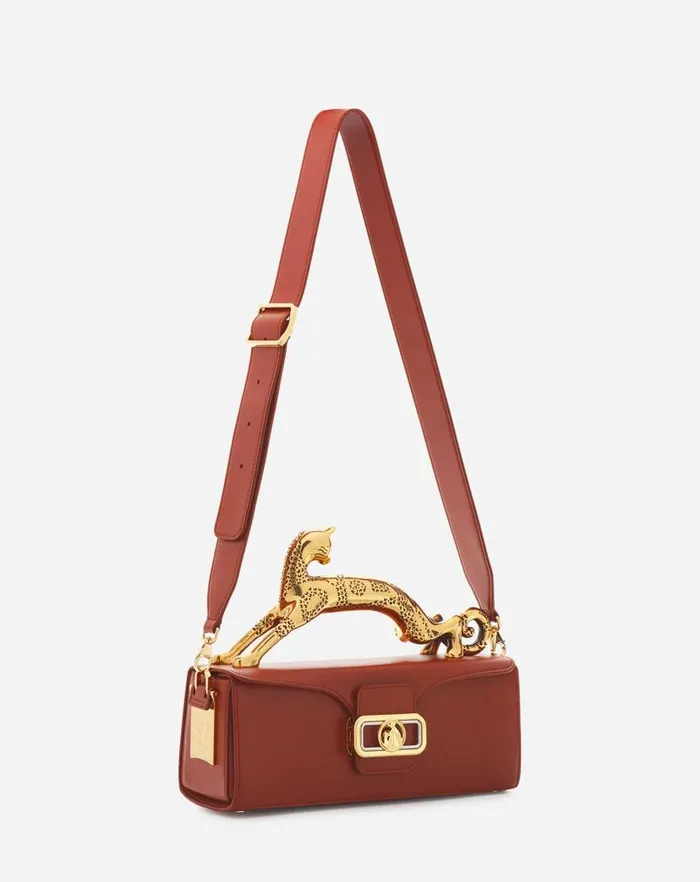 Women Lanvin Tote Bags and Top Handle Bags Medium Pencil Cat Leather Bag Tan