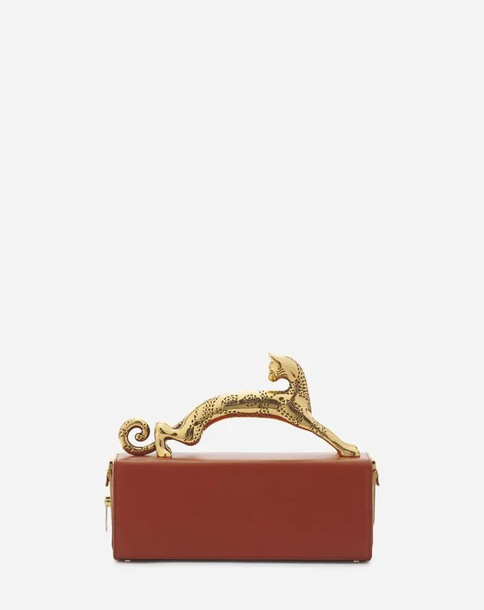 Women Lanvin Tote Bags and Top Handle Bags Medium Pencil Cat Leather Bag Tan