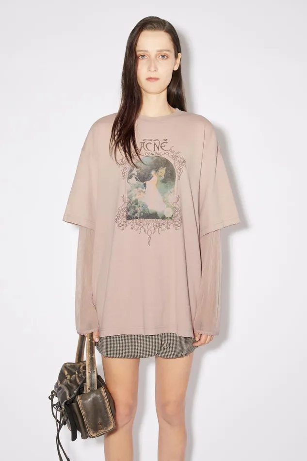 Women Layered Print Tshirt Dusty Pink Acne Studios Tshirts