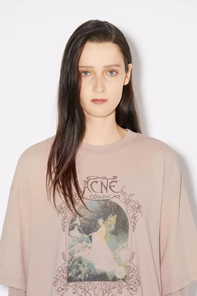 Women Layered Print Tshirt Dusty Pink Acne Studios Tshirts