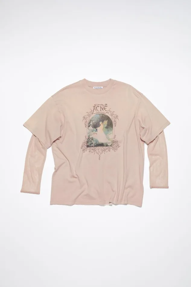 Women Layered Print Tshirt Dusty Pink Acne Studios Tshirts