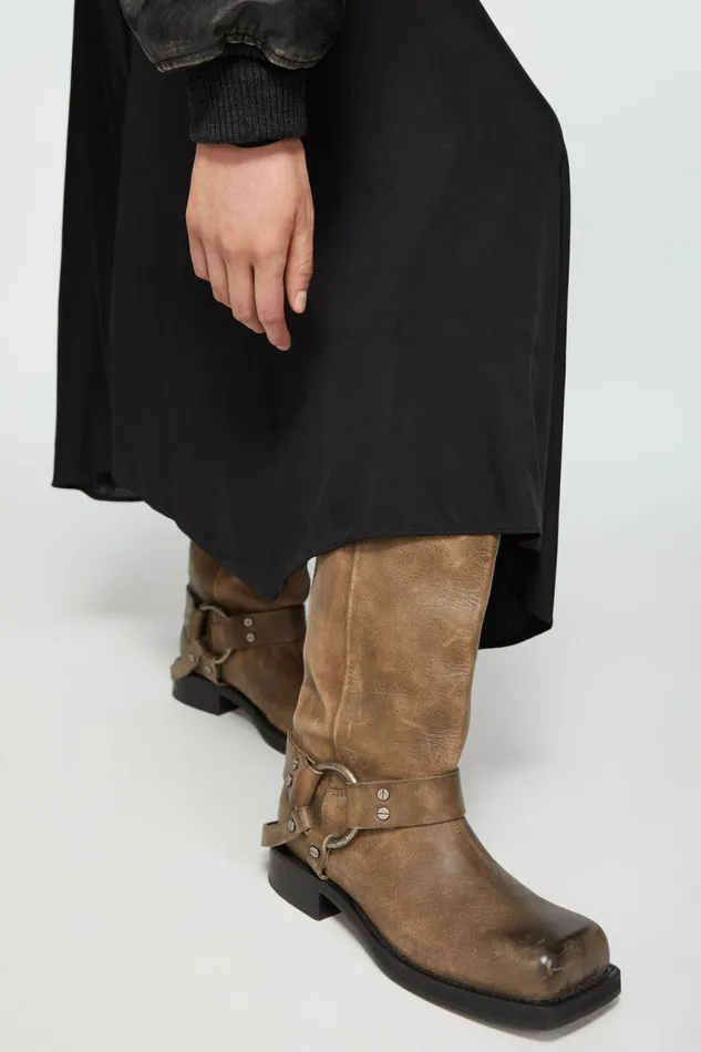 Women Leather Buckle Boots Greige Acne Studios Shoes