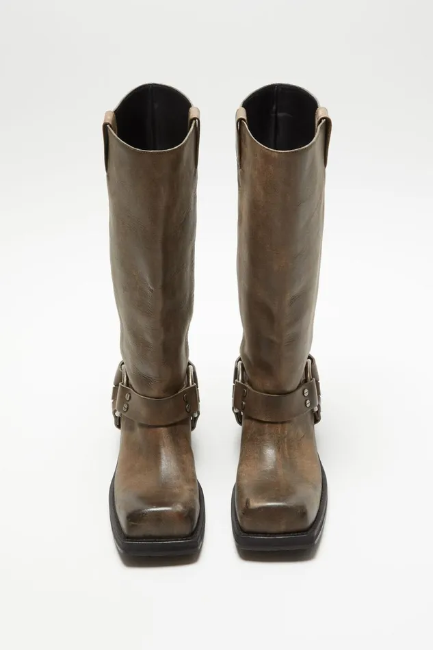 Women Leather Buckle Boots Greige Acne Studios Shoes