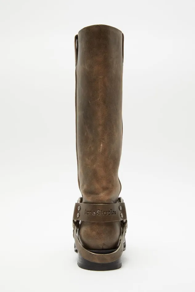 Women Leather Buckle Boots Greige Acne Studios Shoes