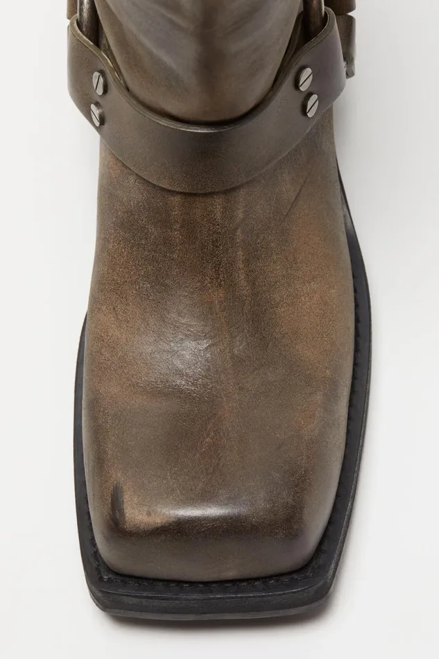 Women Leather Buckle Boots Greige Acne Studios Shoes