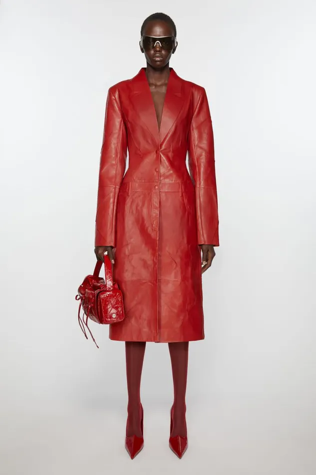 Women Leather Coat Red Acne Studios Outerwear