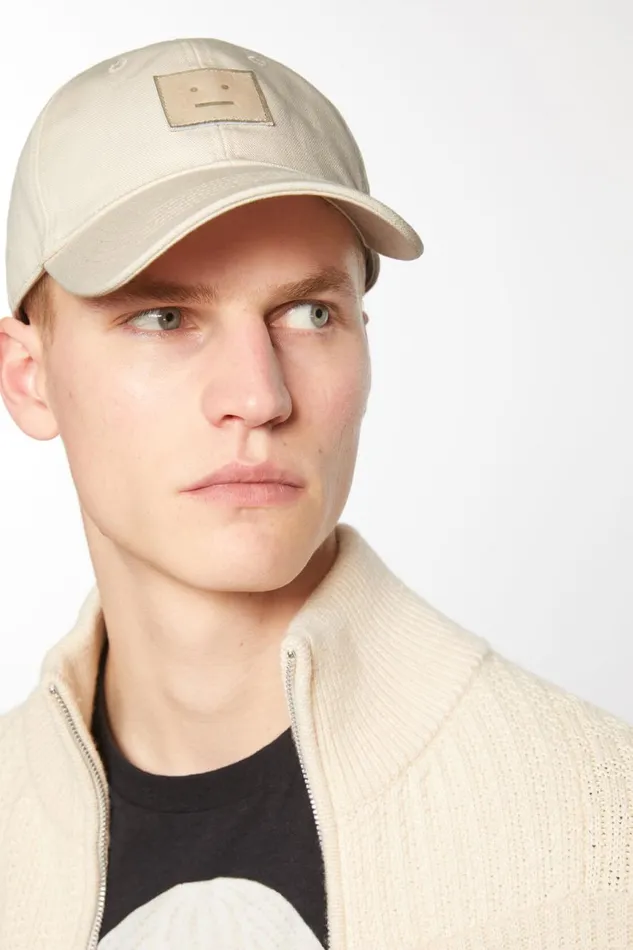 Women Leather Face Patch Cap Oatmeal Melange Acne Studios Face Collection