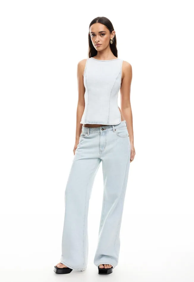 Women Lioness Fashion Denim RIDER BACKLESS TOP Light Denim Women Lioness Fashion Denim RIDER BACKLESS TOP Light Denim