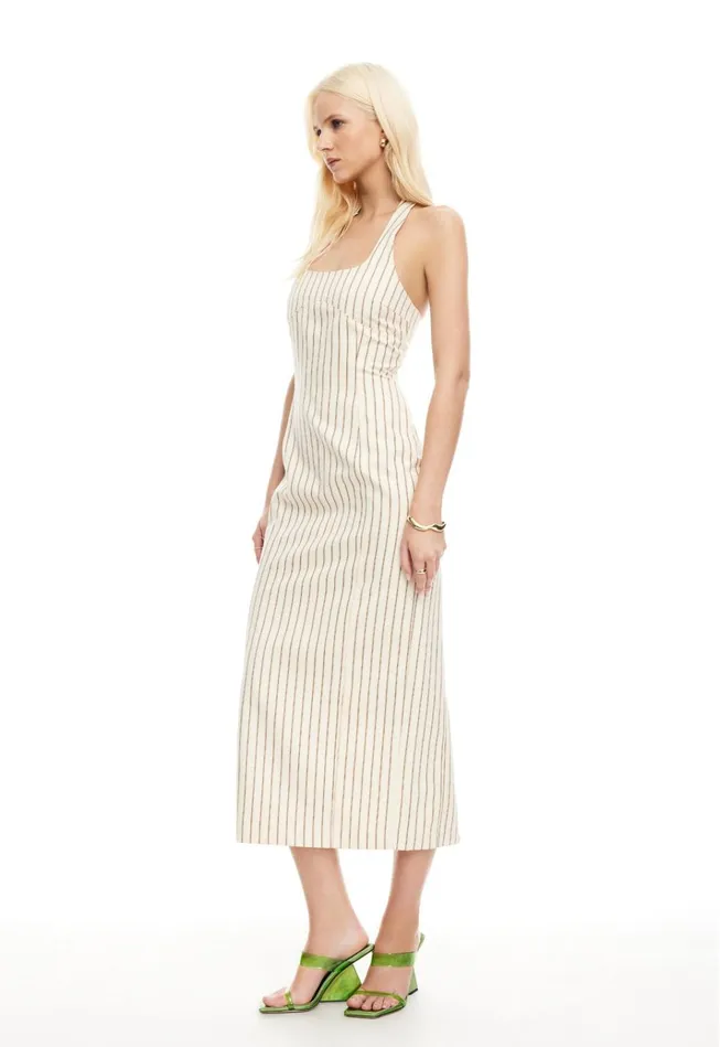 Women Lioness Fashion Dresses LES DEUX MIDI DRESS Cream Stripe