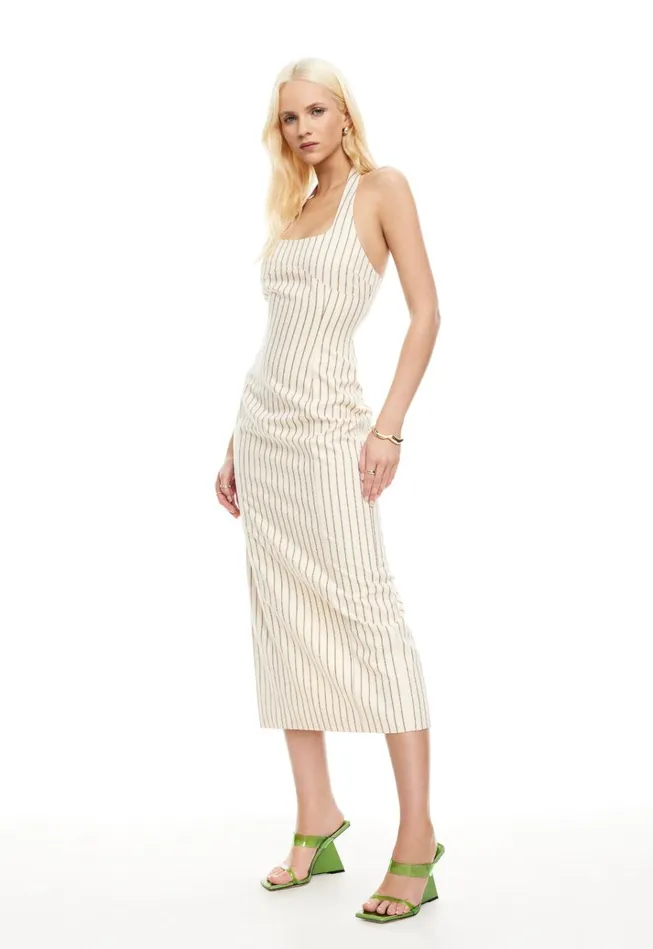 Women Lioness Fashion Dresses LES DEUX MIDI DRESS Cream Stripe