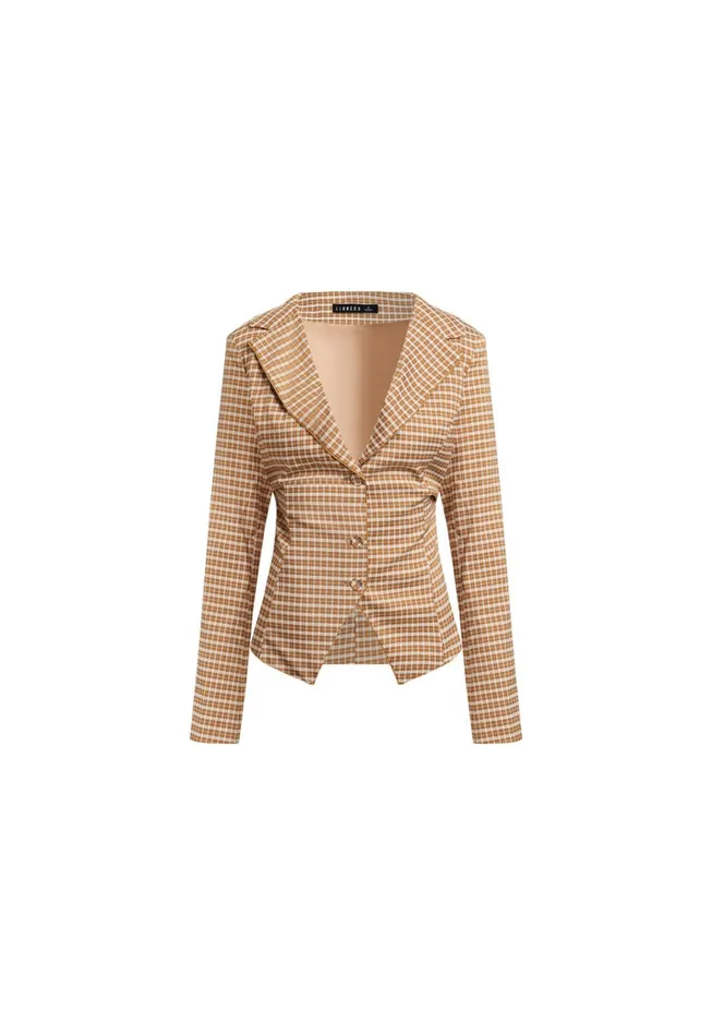Women Lioness Fashion Outerwear BANKS CROP BLAZER Chocolate Check