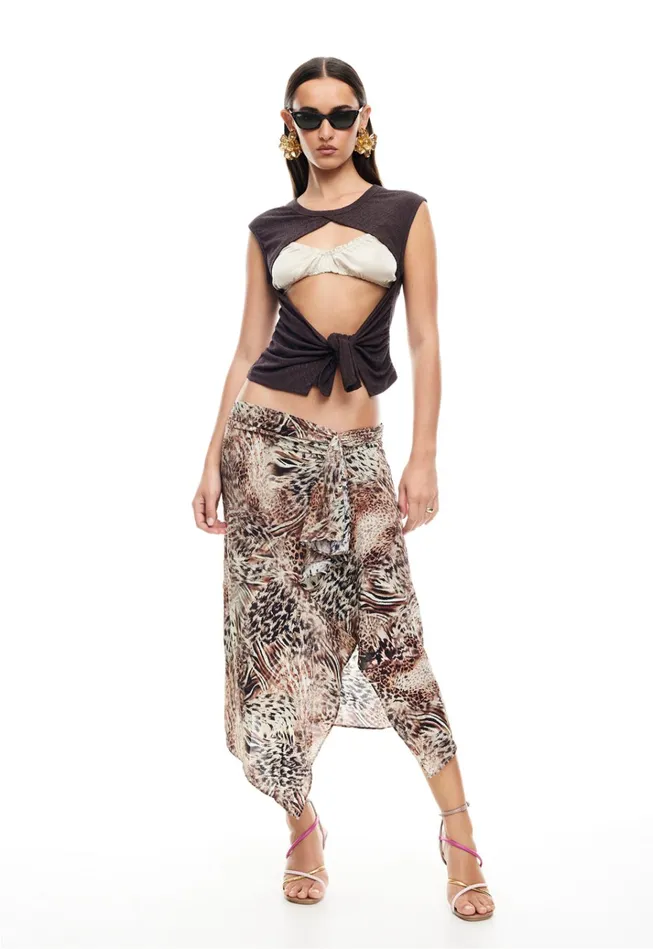 Women Lioness Fashion Swim MOSS TIE TOP Brown