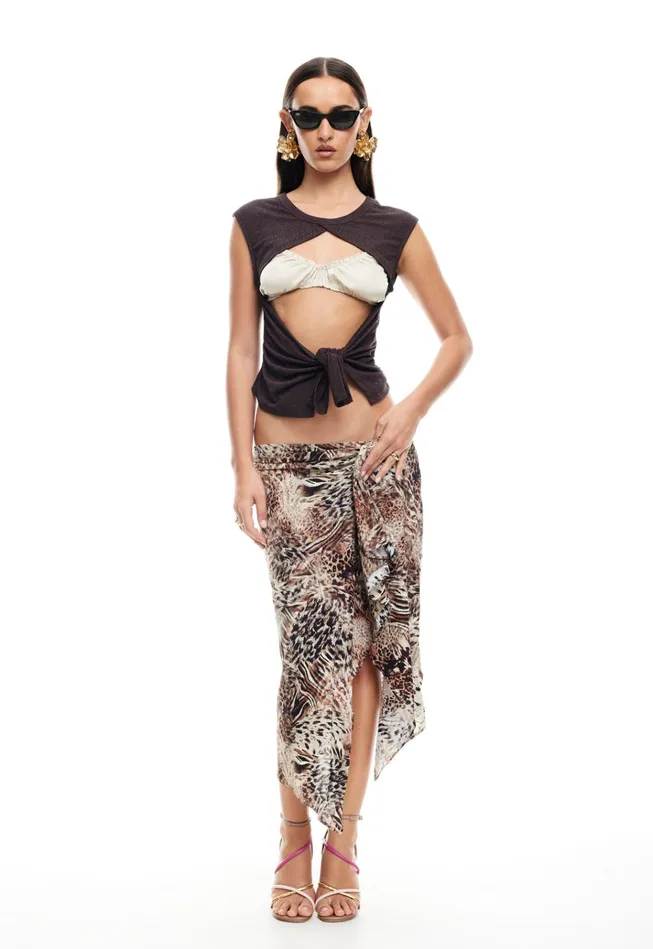 Women Lioness Fashion Swim MOSS TIE TOP Brown Women Lioness Fashion Swim MOSS TIE TOP Brown