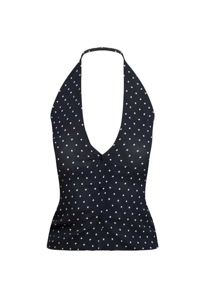 Women Lioness Fashion Tops BRAT HALTER TOP Onyx Polka