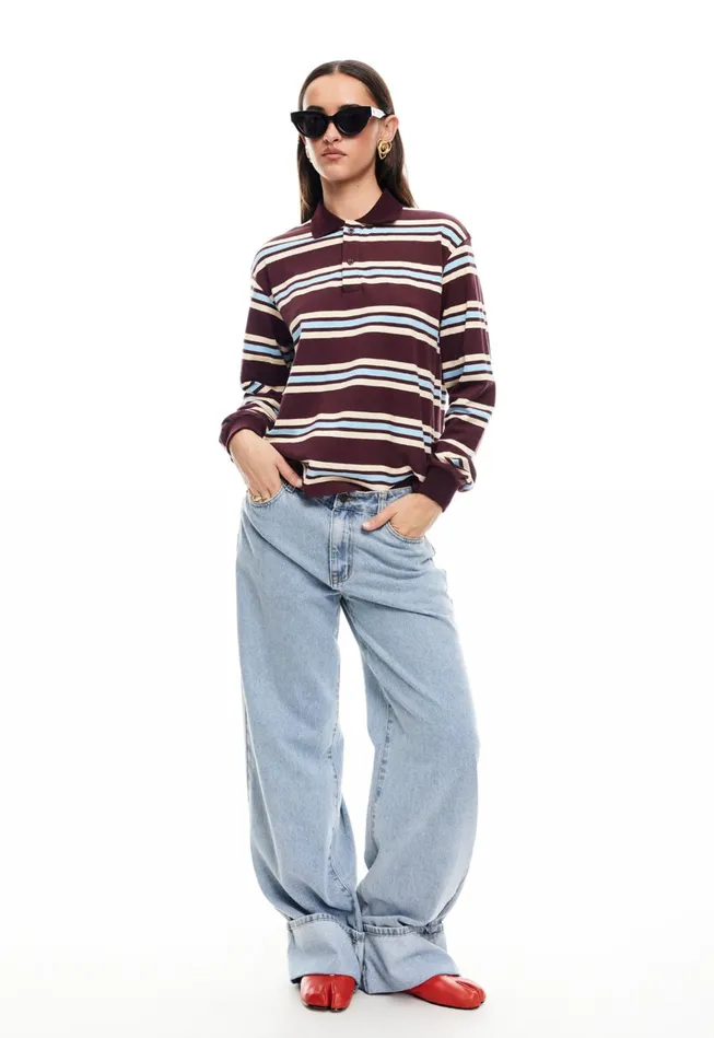 Women Lioness Fashion Tops LEISURE LONG SLEEVE POLO Chocolate Multi