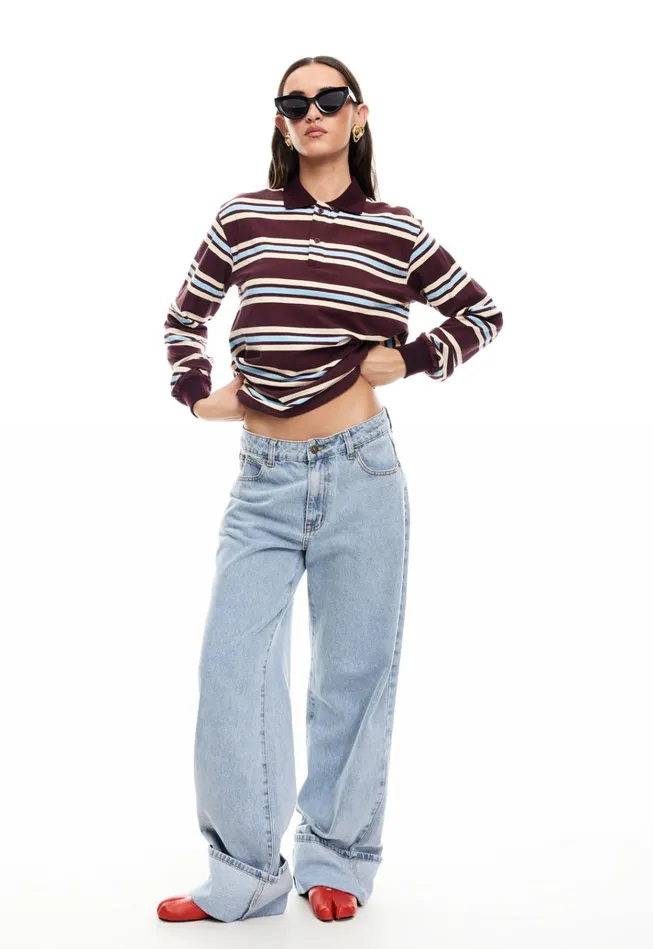 Women Lioness Fashion Tops LEISURE LONG SLEEVE POLO Chocolate Multi Women Lioness Fashion Tops LEISURE LONG SLEEVE POLO Chocolate Multi