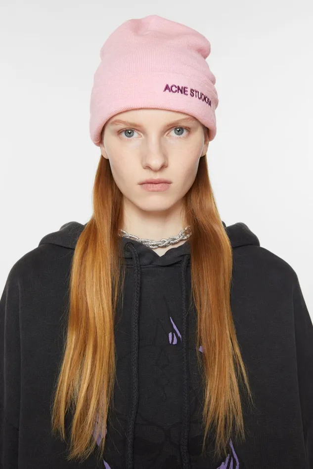 Women Logo Beanie Light Pink Acne Studios Hats
