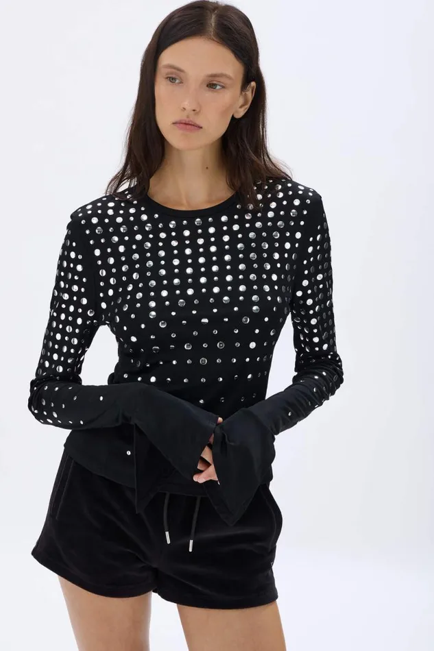 Women Longsleeved Studded Jersey Top Black Black Sonia Rykiel Evening Tops