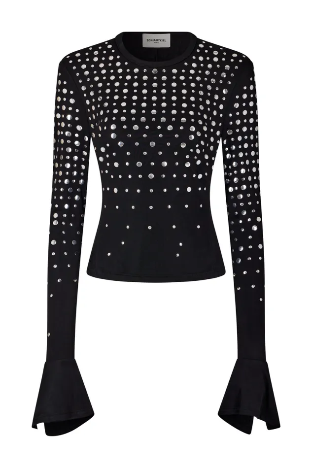 Women Longsleeved Studded Jersey Top Black Black Sonia Rykiel Evening Tops