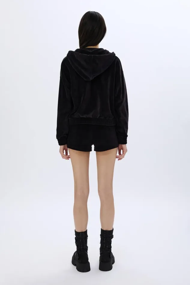 Women Longsleeved Velvet Hoodie Black Black Sonia Rykiel Sweatshirts